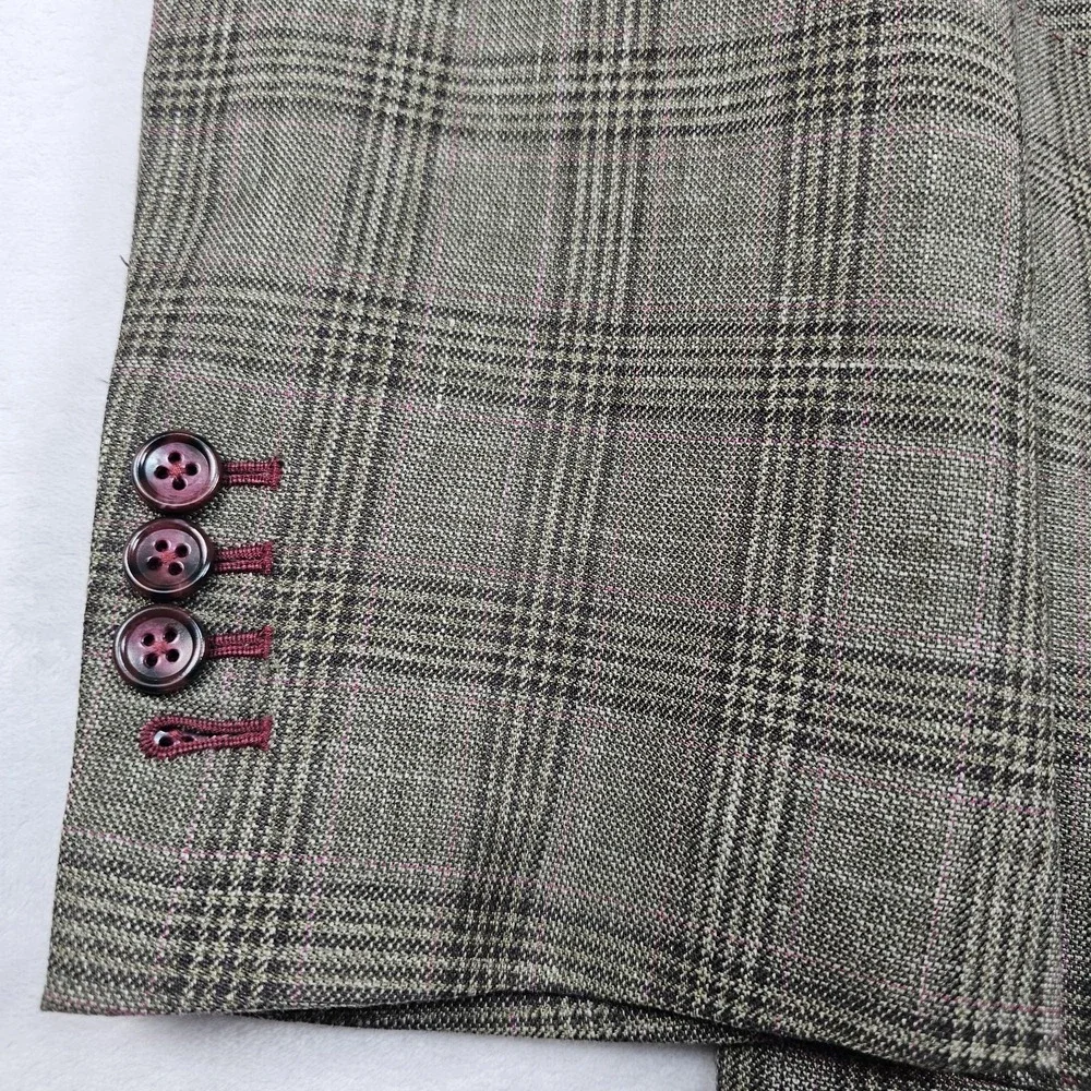 Marzoni Sam's Tailor BESPOKE Blazer Sport Coat 42R Olive Black Pink Houndstooth